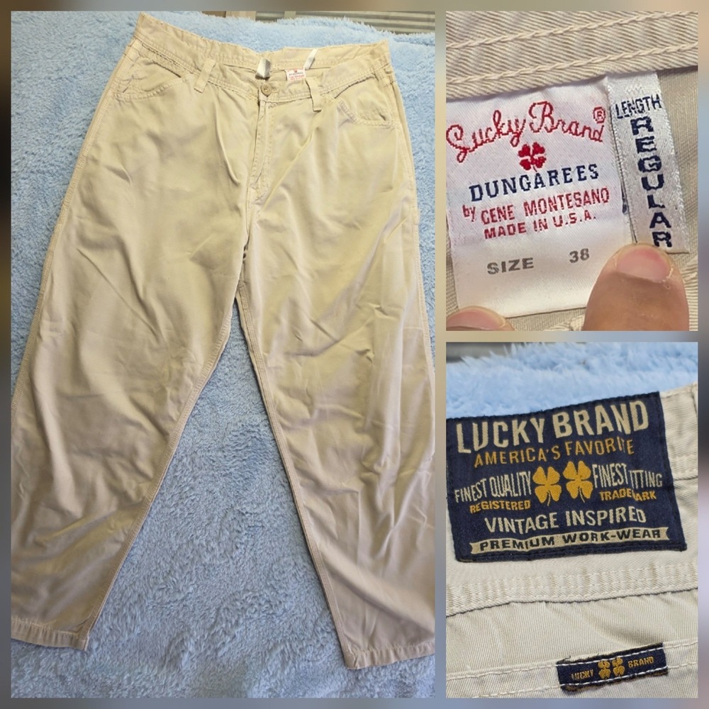 VTG y2k Lucky Brand Dungarees Gene Montesano Khaki Carpenter Workwear Pants S38